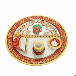 Rajasthani Royal Antique Meenakari Marble Pooja Thali (9 inches)
